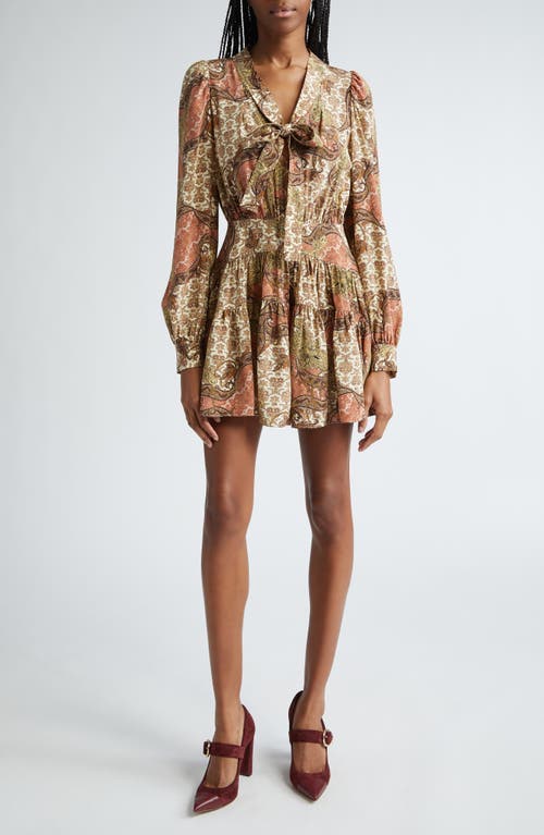 ULLA JOHNSON ULLA JOHNSON MARIS PRINT LONG SLEEVE SILK MINIDRESS 