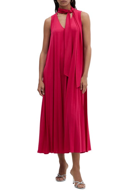 Shop Mango Pleated Scarf Neck Shift Dress In Bright Pink