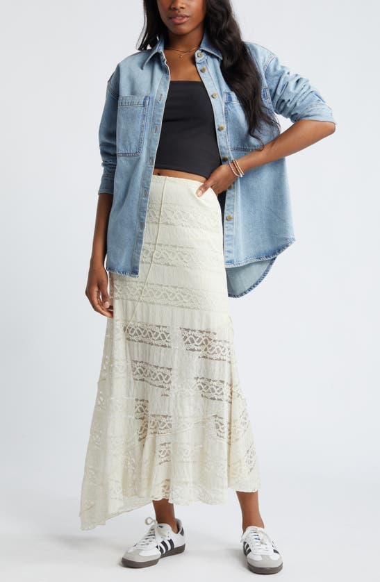 Bp. Asymmetric Lace Midi Skirt In Ivory Dove