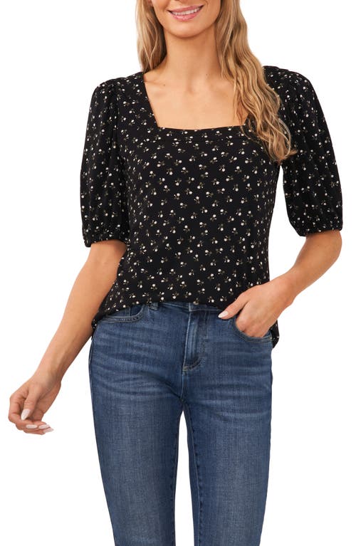 CeCe Floral Square Neck Puff Sleeve Top Rich Black at Nordstrom,