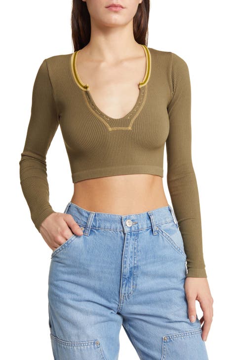 Going for Gold Long Sleeve Rib Crop Top