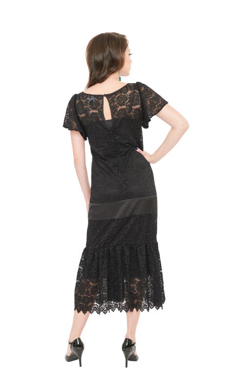 Unique Vintage 1920s Flutter Sleeve Flapper In Black Floral Lace
