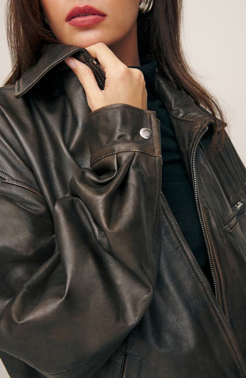 Shop Reformation Veda Marco Oversize Leather Bomber Jacket In Pitstop