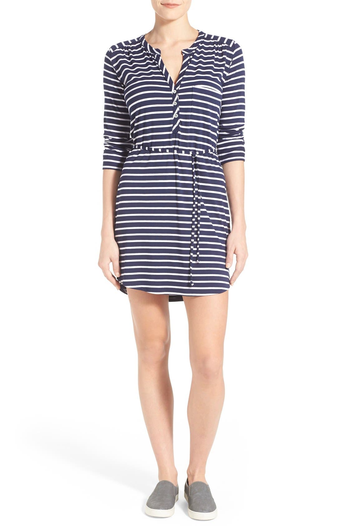LAmade Stripe Stretch Knit Henley Dress Nordstrom