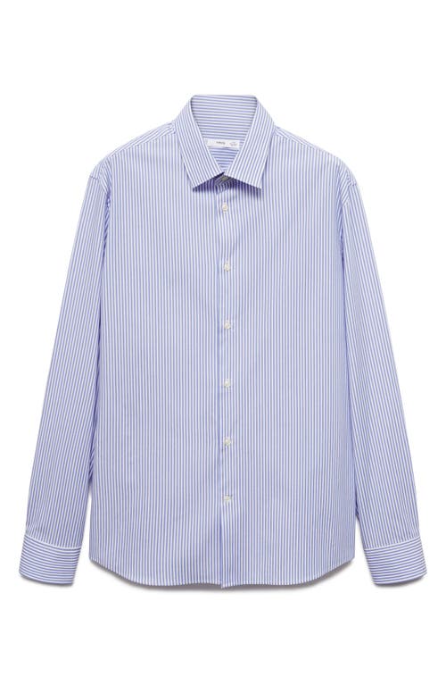 Shop Mango Slim Fit Pinstripe Stretch Cotton Button-up Shirt In Blue