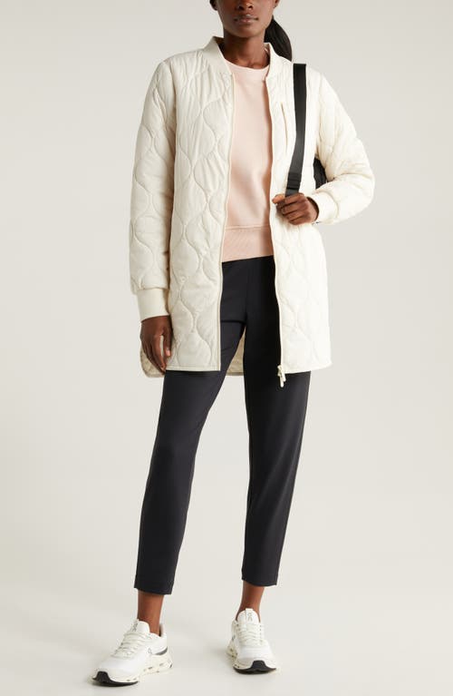 Shop Zella Longline Onion Quilted Bomber Jacket In Ivory Egret