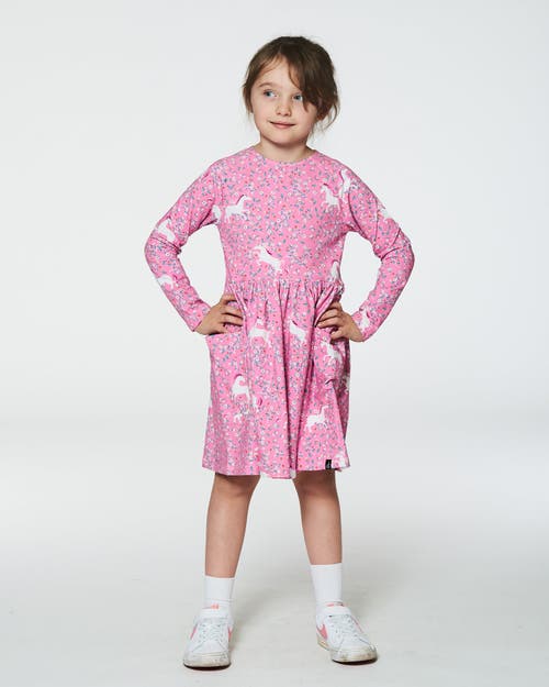 Shop Deux Par Deux Little Girl's Printed Unicorn Dress With Pockets Pink In Printed Unicorns