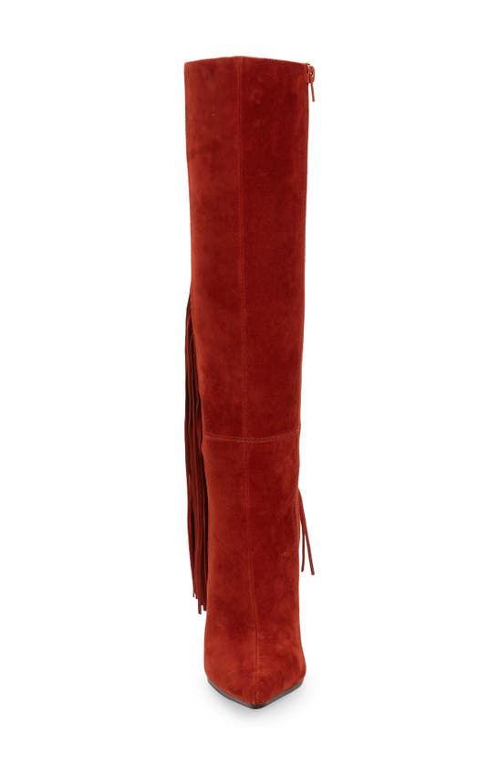 Jeffrey Campbell Galloping Knee High Fringe Boot In Rust Suede