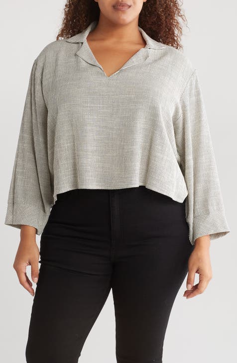 Stripe Notch Collar Top (Plus)