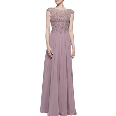 Marsoni Scalloped Lace & Chiffon A-Line Gown, 2 (similar to 20W) - Pink