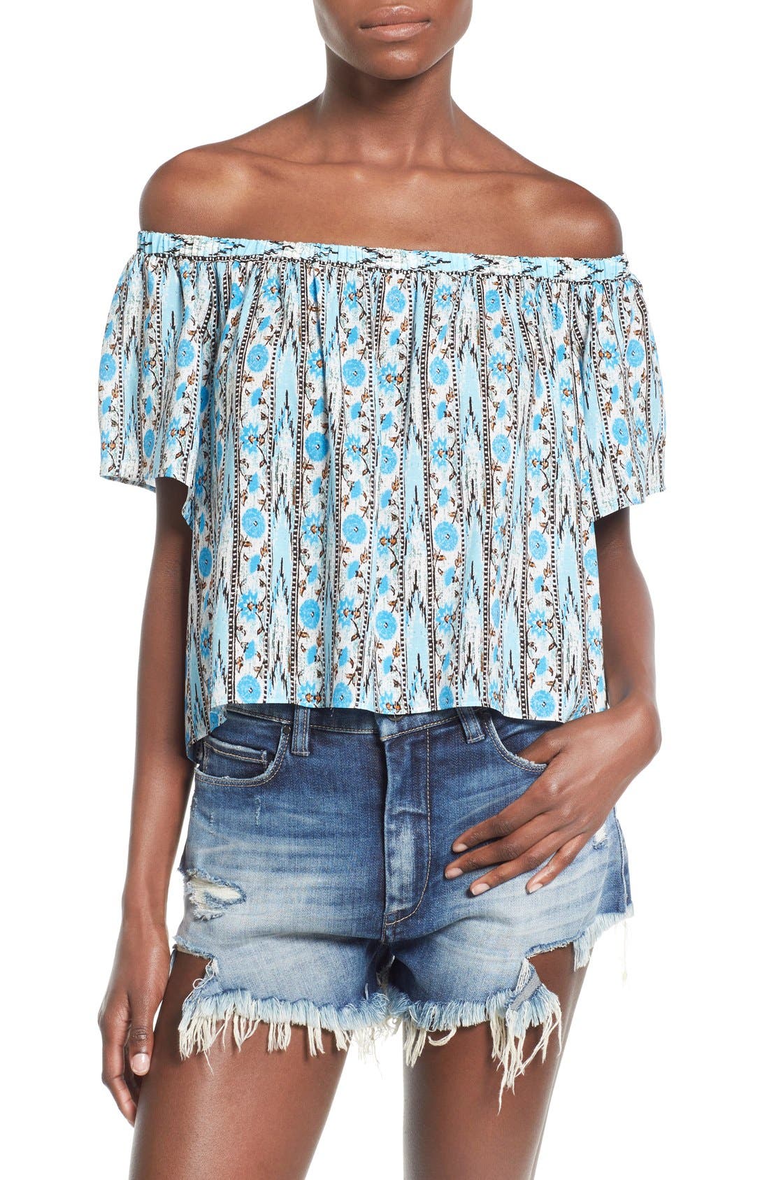 ASTR Mixed Print Off the Shoulder Top Nordstrom