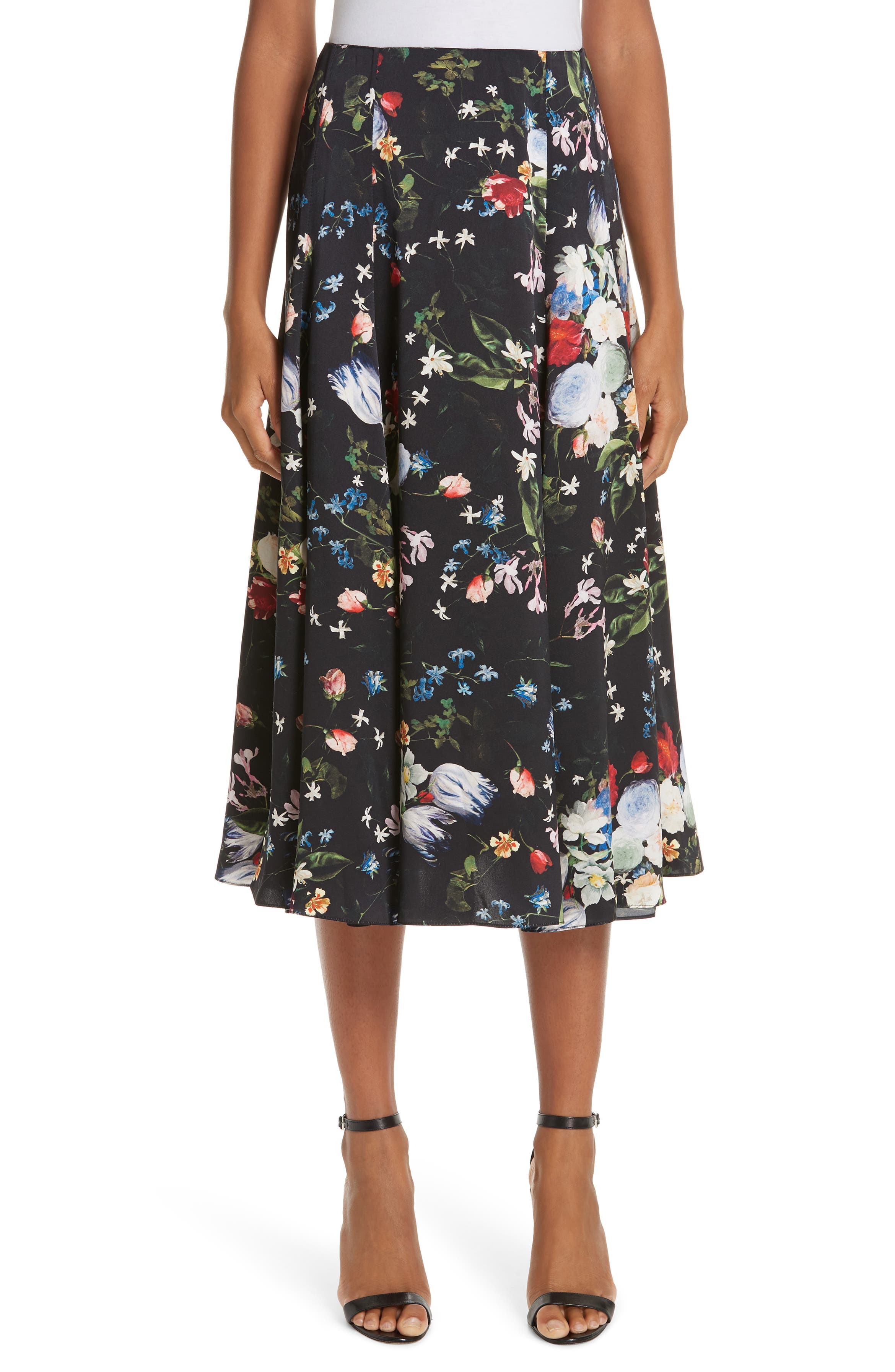 Erdem Floral Silk Satin Midi Skirt | Nordstrom