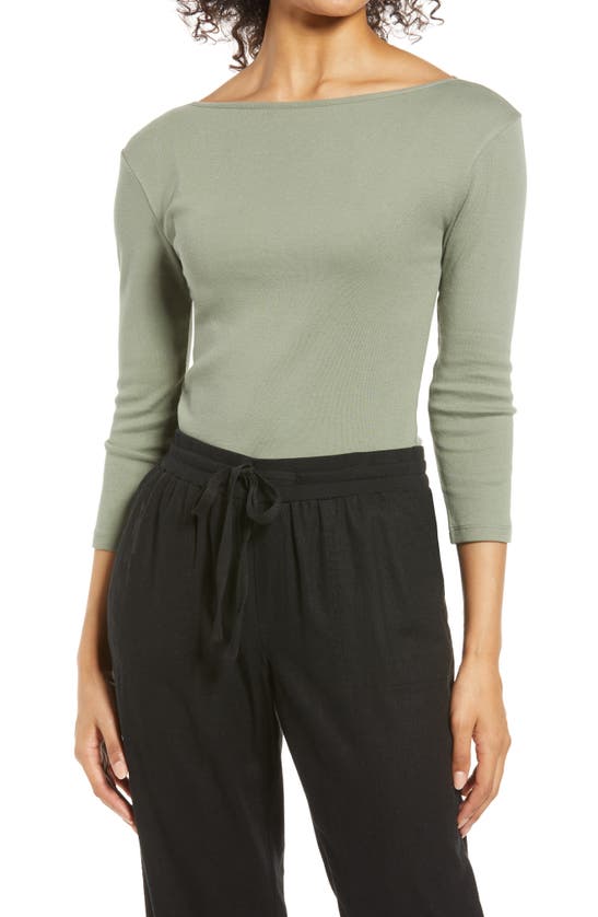 Caslon Three Quarter Sleeve Tee In Green Dune