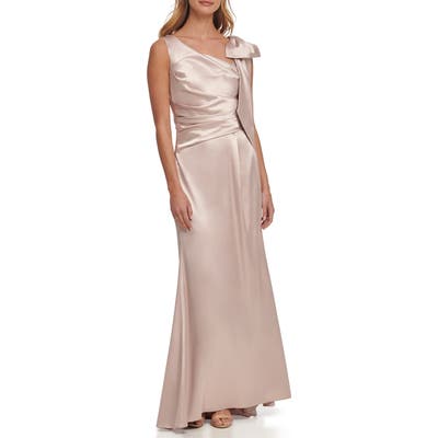 Eliza J Pleated Sleeveless Satin Gown, Pink