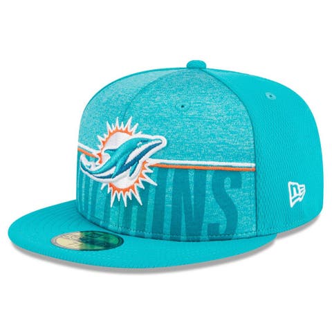 New Era Men's Cream, Aqua Miami Dolphins Team Stripe Trucker