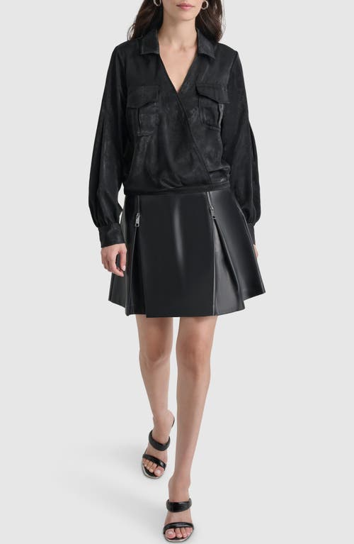 Shop Dkny Long Sleeve Faux Wrap Shirt In Black