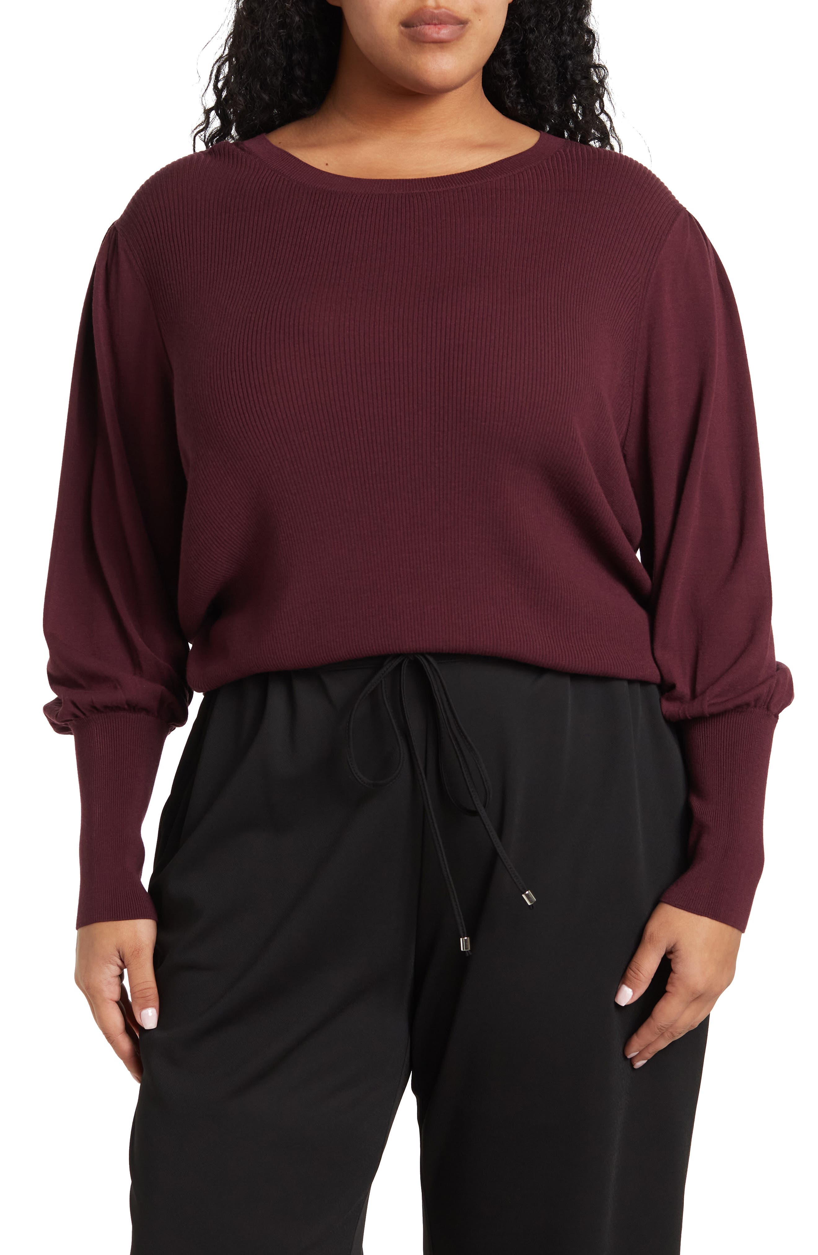 Halogen Puff Sleeve Sweater in Burgundy Stem at Nordstrom Rack, Size 1x