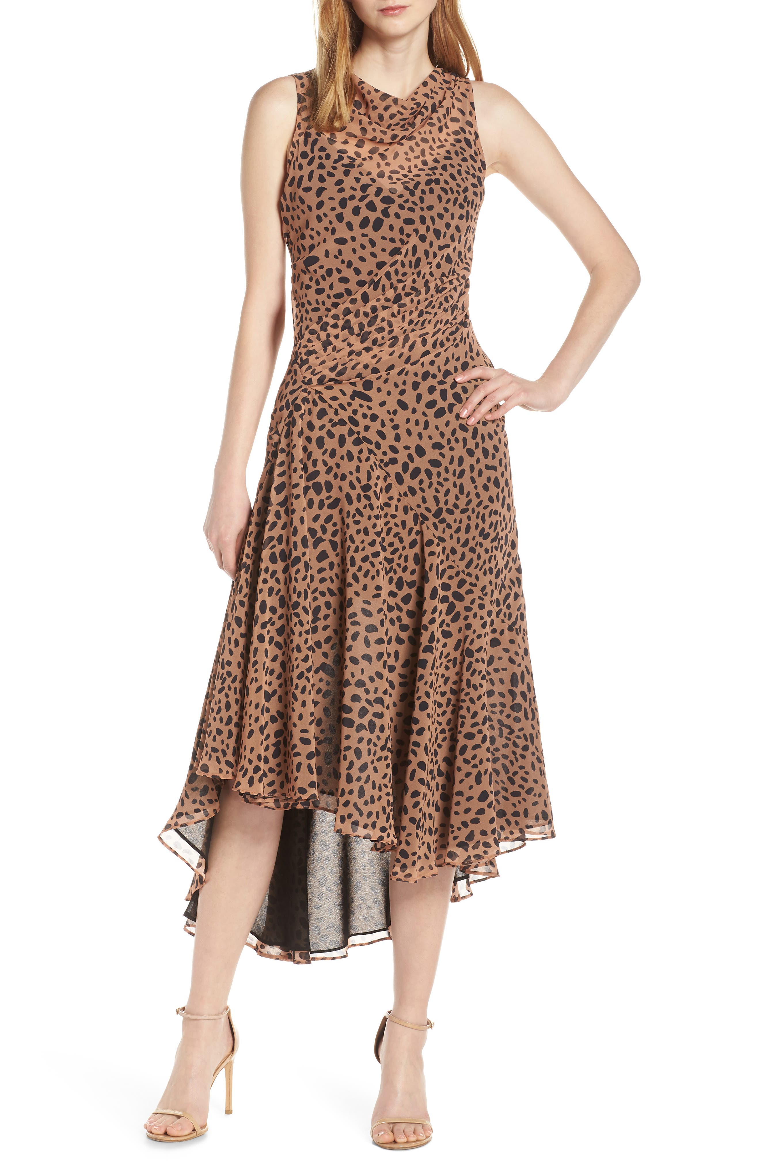 Fame And Partners Animal Print Asymmetrical Cocktail Dress, Brown