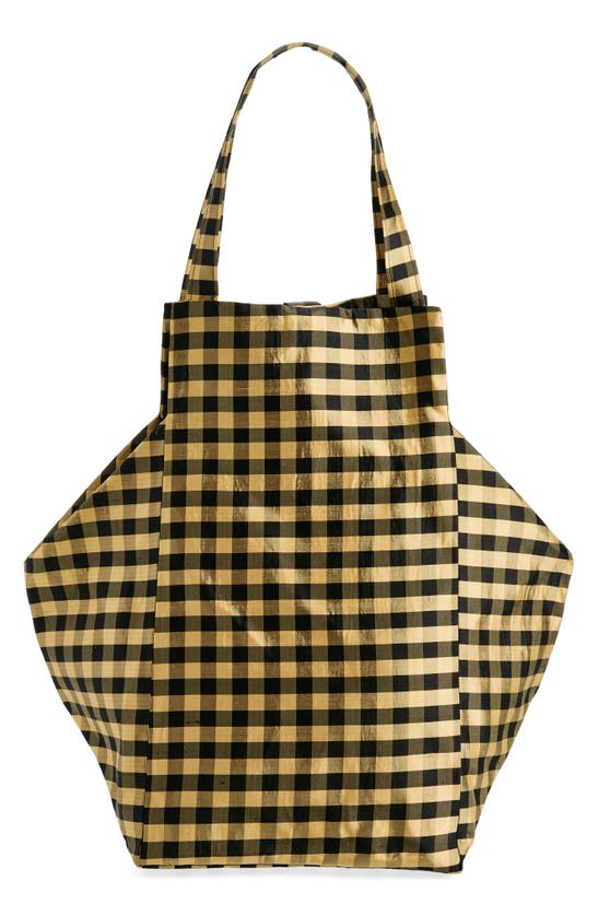 Shop Coming Of Age Xl Everyday Gingham Silk Taffeta Tote In Gingham Black Gold