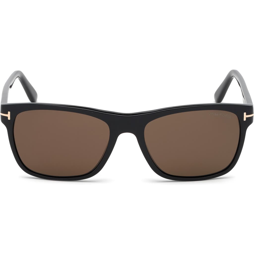 Tom Ford Giulio 57mm Geometric Sunglasses In Shiny Black/brown