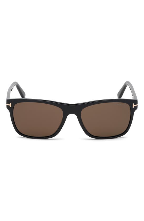 Tom Ford Giulio 57mm Geometric Sunglasses In Shiny Black / Brown