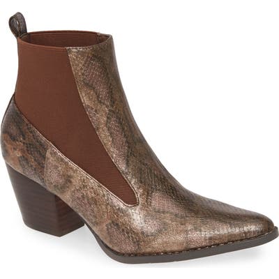 Coconuts By Matisse Kyoto Snake Print Chelsea Bootie- Brown
