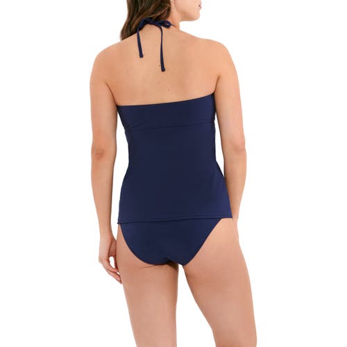 Christina Rouched Solids Shirred Halter Bandeau Tankini In Navy