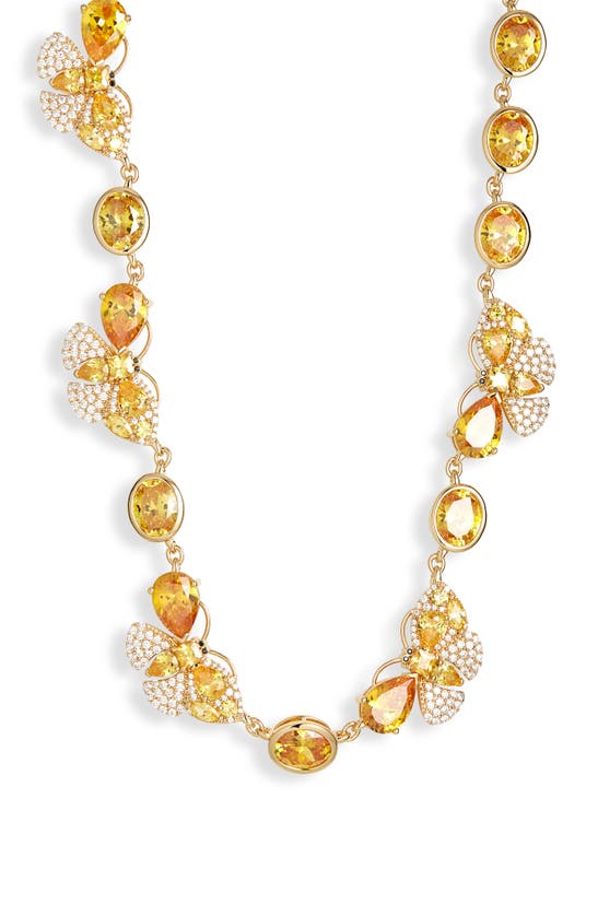 Shop Judith Leiber Crystal Butterfly Necklace In Yellow