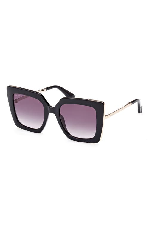 Max Mara Design 52mm Cat Eye Sunglasses In Shiny Black/gradient Smoke