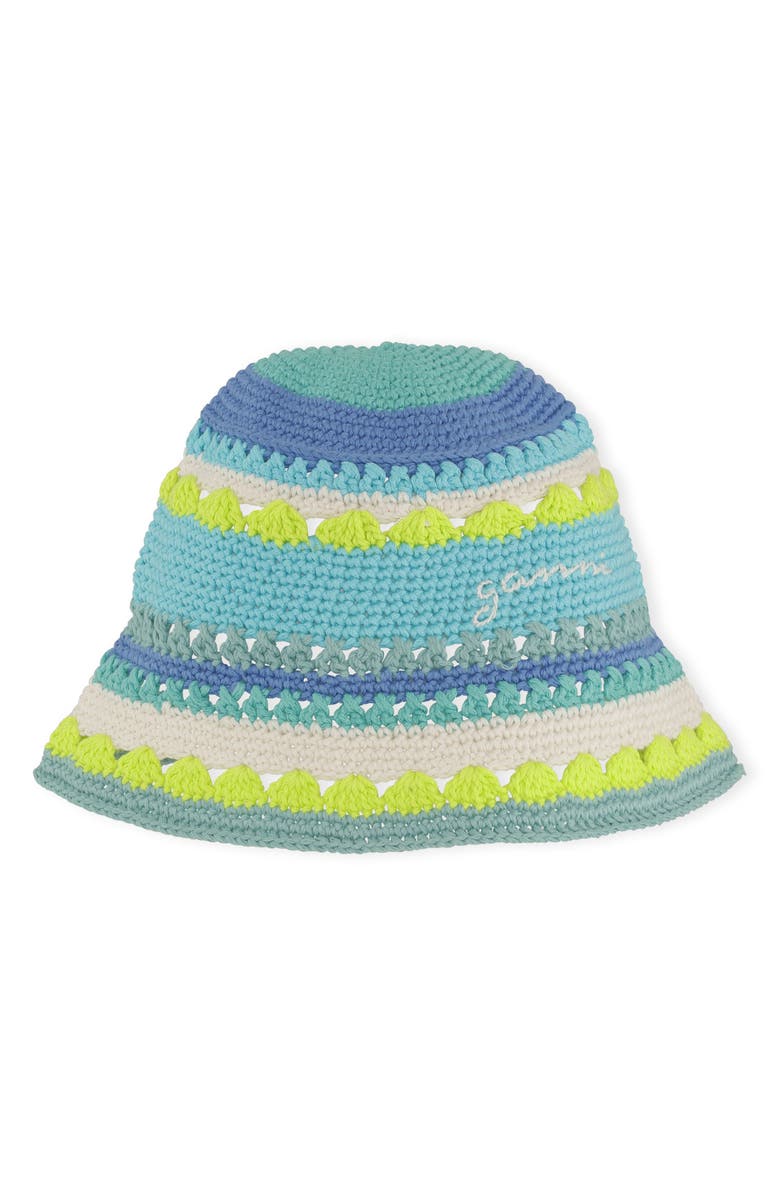 Ganni Stripe Organic Cotton Crochet Bucket Hat | Nordstrom