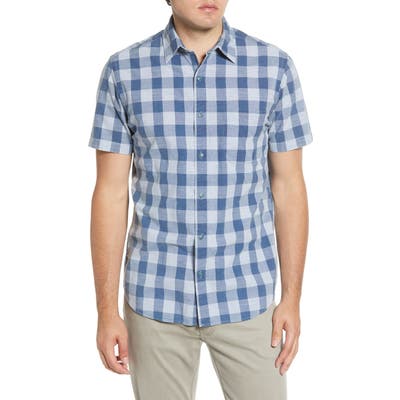 Faherty Ventura Regular Fit Check Short Sleeve Button-Up Sport Shirt, Blue