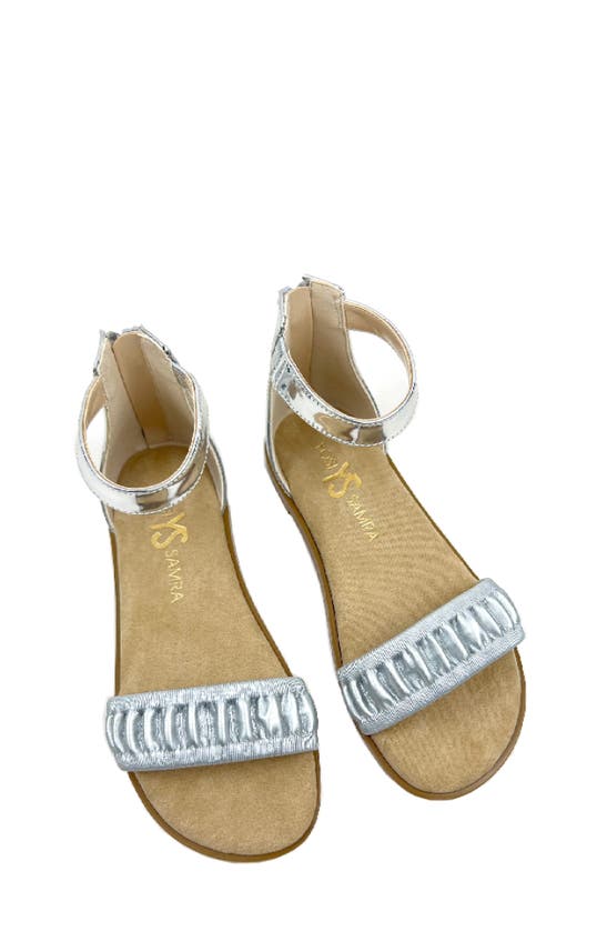 Shop Yosi Samra Kids' Miss Cambelle Ankle Strap Sandal In Silver Ruffle