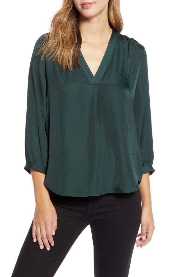 Vince Camuto Rumple Fabric Blouse In Dk Willow
