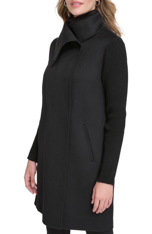 Kenneth Cole New York Asymmetric Collar Wool Blend Cloat In Black