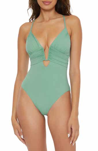 Becca Fiesta Plunge Embroidered One-Piece Swimsuit
