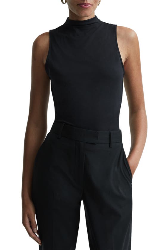 Reiss Bianca Ruched Funnel Neck Sleeveless Top In Black