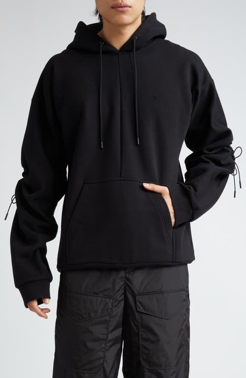 Ruched Cutout Cotton Blend Hoodie in Black