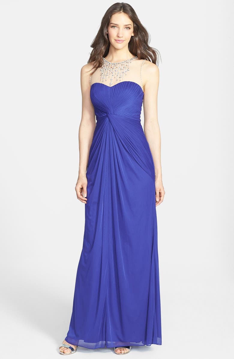 Adrianna Papell Embellished Twist Front Mesh Gown | Nordstrom