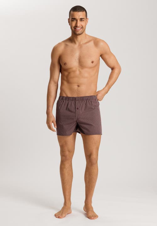Hanro Fancy Woven Boxer In Dark Wine Stripe