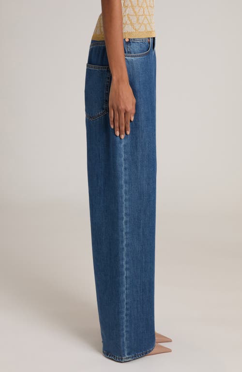 Shop Valentino Garavani Denim Wide Leg Jeans In Medium Blue Denim