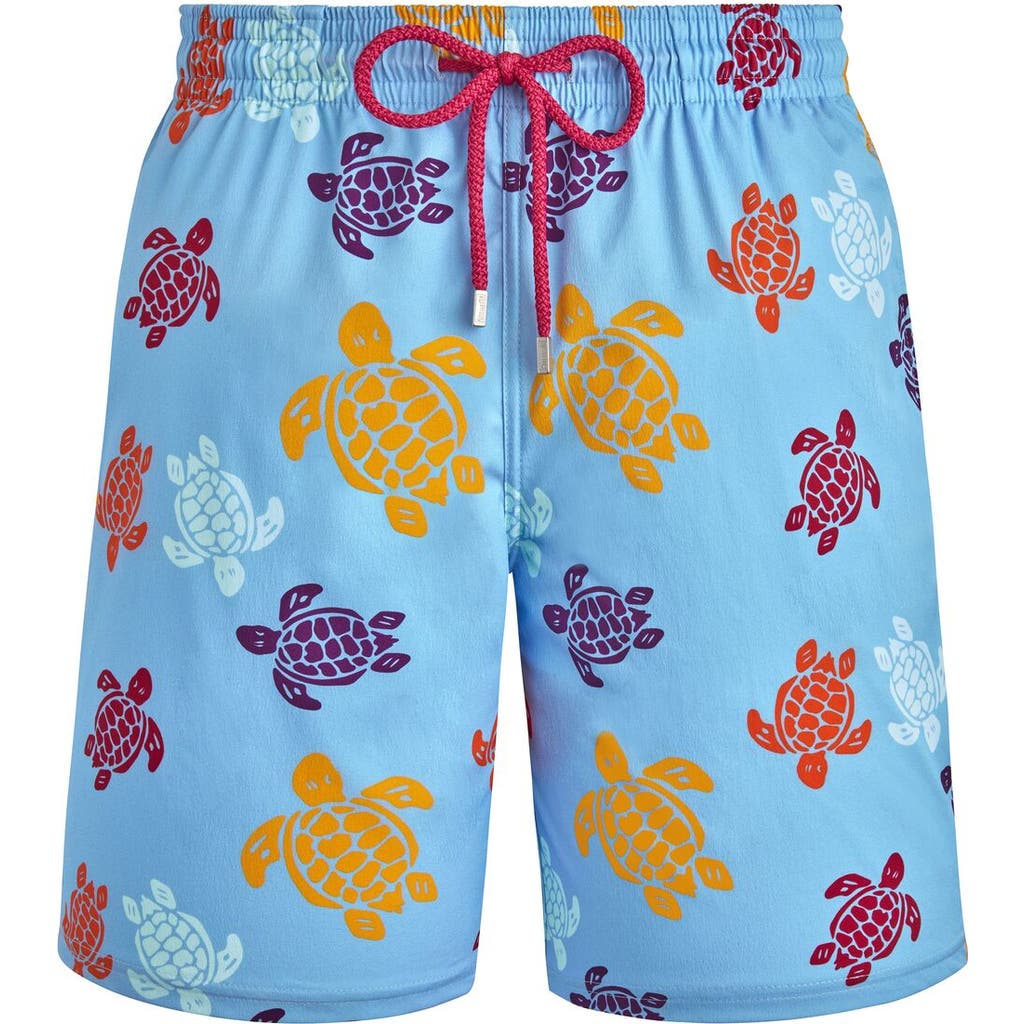 Vilebrequin Tortues Multicolores Long Stretch Board Shorts In Blue