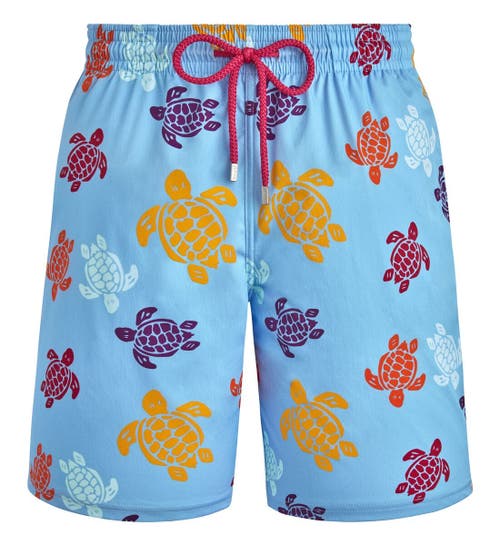 Vilebrequin Tortues Multicolores Long Stretch Board Shorts In Blue