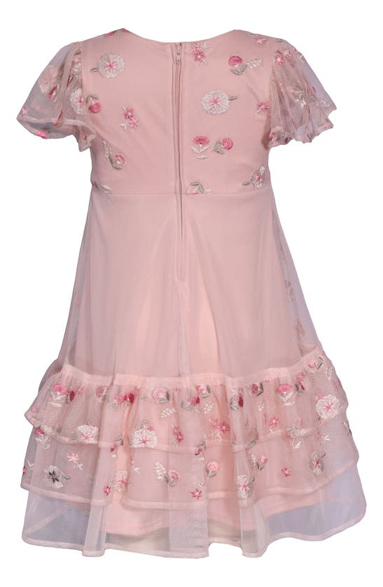 Shop Bonnie Jean Kids' Floral Embroidered Tiered Tulle Dress In Rose