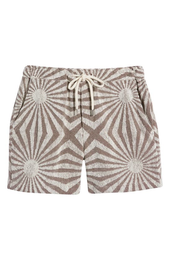 Shop Oas Cortado Geo Jacquard Terry Cloth Shorts In Brown