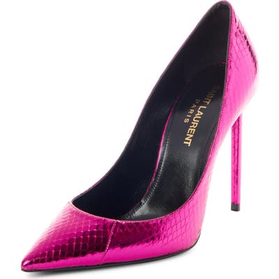 Saint Laurent Zoe Embossed Pointy Toe Pump, Pink