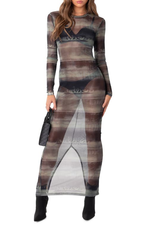 Mindful Sheer Long Sleeve Mesh Maxi Dress in Mix