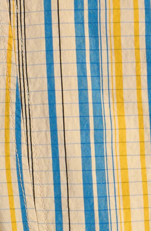 Shop Bottega Veneta Optical Crinkle Check Cotton Midi Shirtdress In Yellow/blue/black