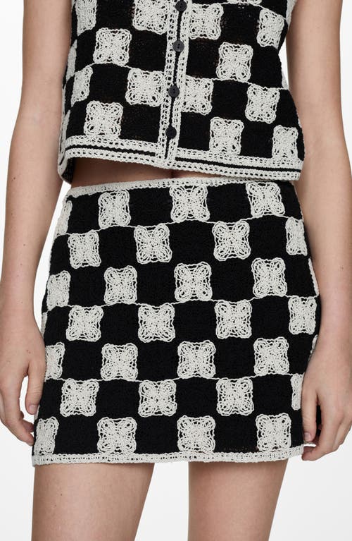 Shop Mango Checkered Embroidered Miniskirt In Black