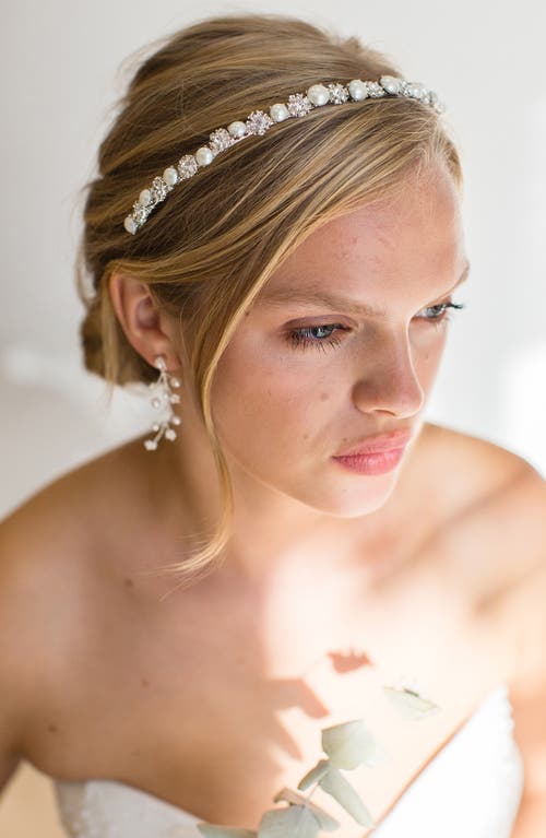 Shop Brides And Hairpins Brides & Hairpins Parthena Crystal & Imitation Pearl Crown In Silver