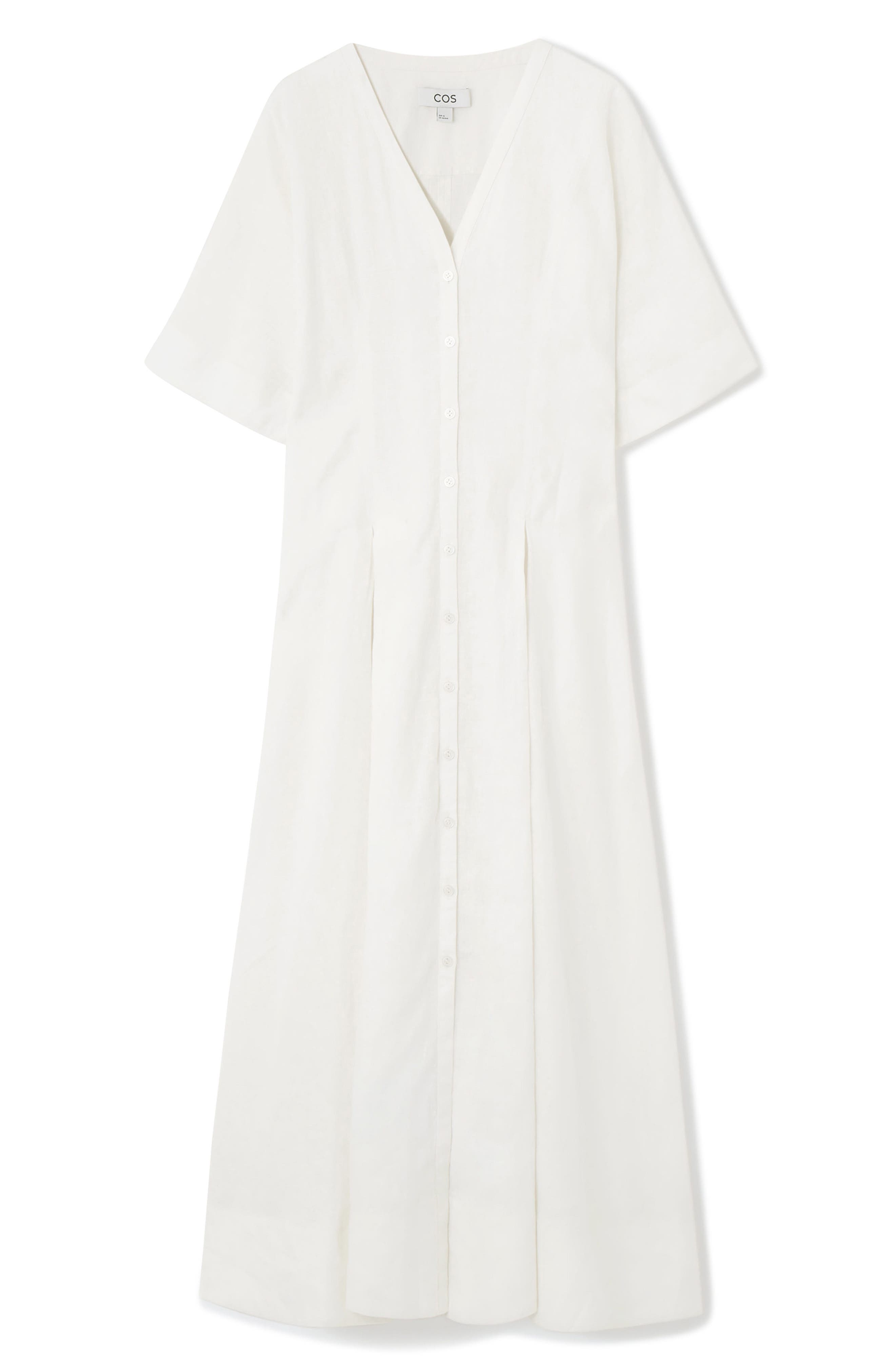 COS Pleated Linen Blend Midi Shirtdress | Nordstrom